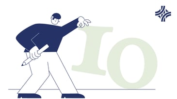 cartoon style drawing of a designer holding a giant number 10 to show the 10 principles of good design