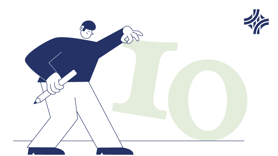 cartoon style drawing of a designer holding a giant number 10 to show the 10 principles of good design 