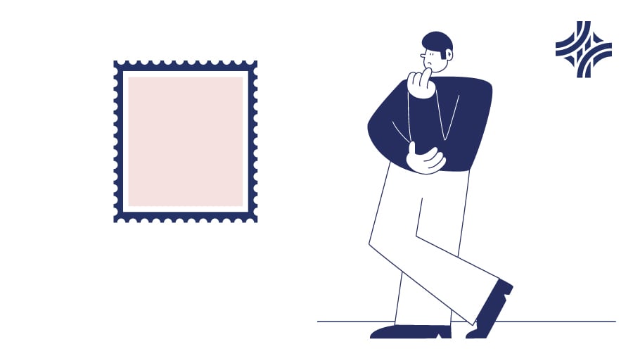a cartoon drawing of a designer creating a new stamp to show what the royal rebranding has affected 