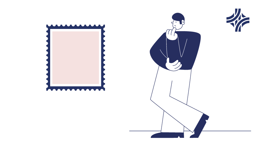 a cartoon drawing of a designer creating a new stamp to show what the royal rebranding has affected